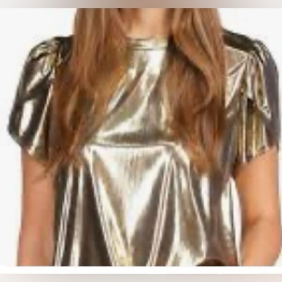 🛍️Mickael Kors petit Metallic Fashion Short Sleeve Gold Size: Medium T-Shift 💥 - Picture 5 of 8